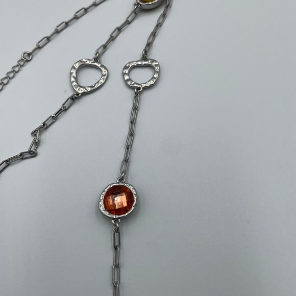 Lia Sophia Bezel Set Faceted Crystal Pink Green Yellow Silver Tone 42" - Picture 3 of 5